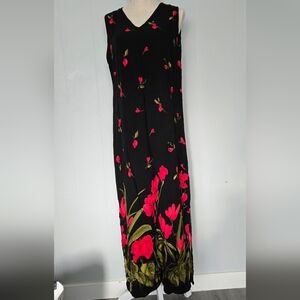 Black Maxi Dress with Pink Floral Print